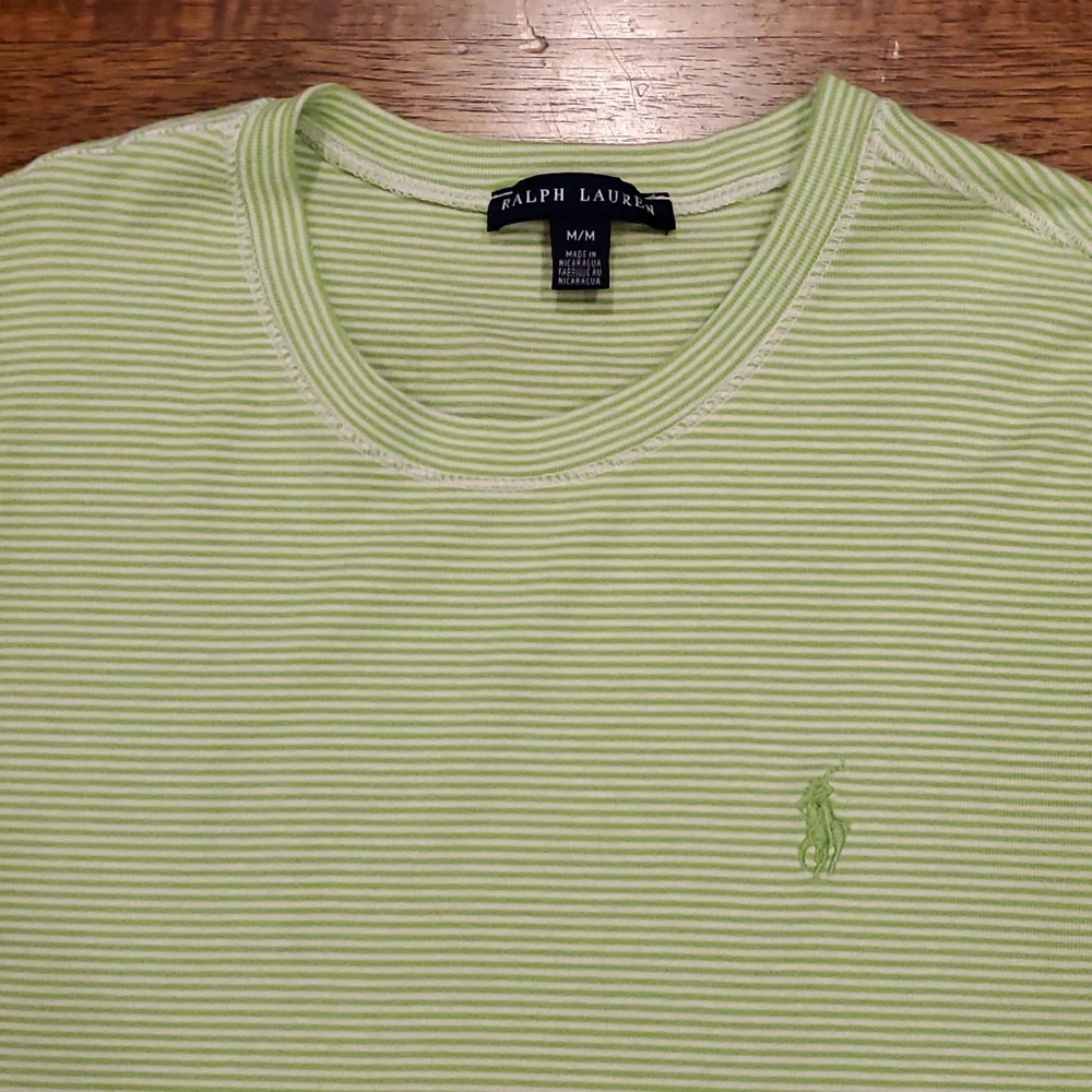 Girls Ralph Lauren green & white striped shirt size M